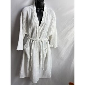 Boca Terry Waffle Kimono Spa Robe White Lightweight Bathrobe Cotton Unisex OS